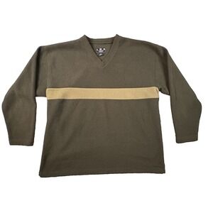 VTG J Riggings Men's XL Green Striped V Neck‎ Fleece Pullover Made in Canada